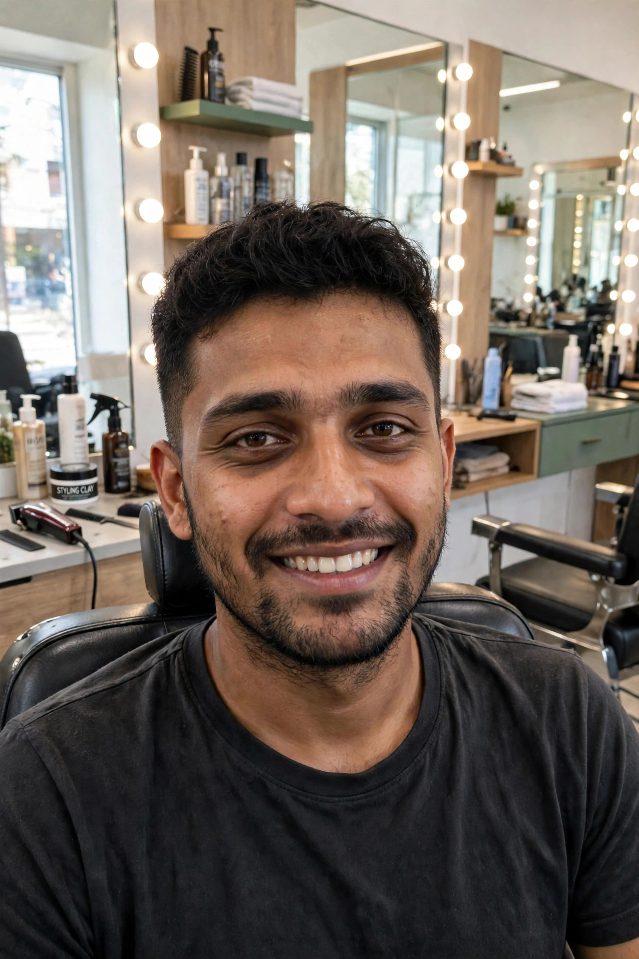 Same man clean and confident after modern haircut and beard grooming